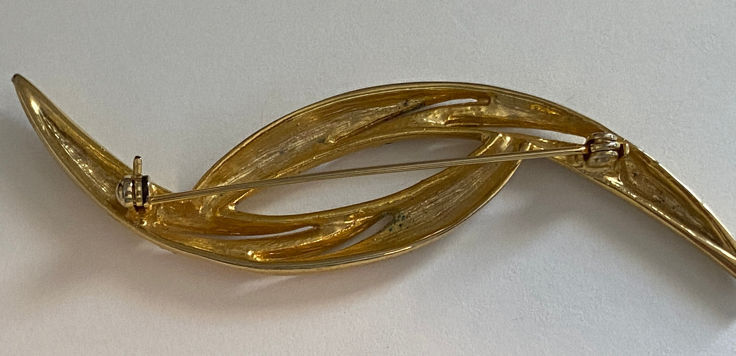 Vintage Gold Tone Rhinestone Brooch Pin