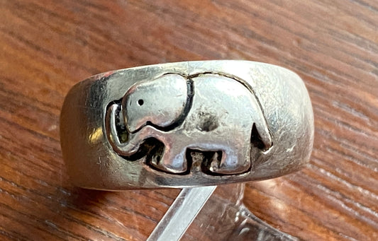 Sterling Silver 925 Heavy Wide ELEPHANT Ring Sz 6.5