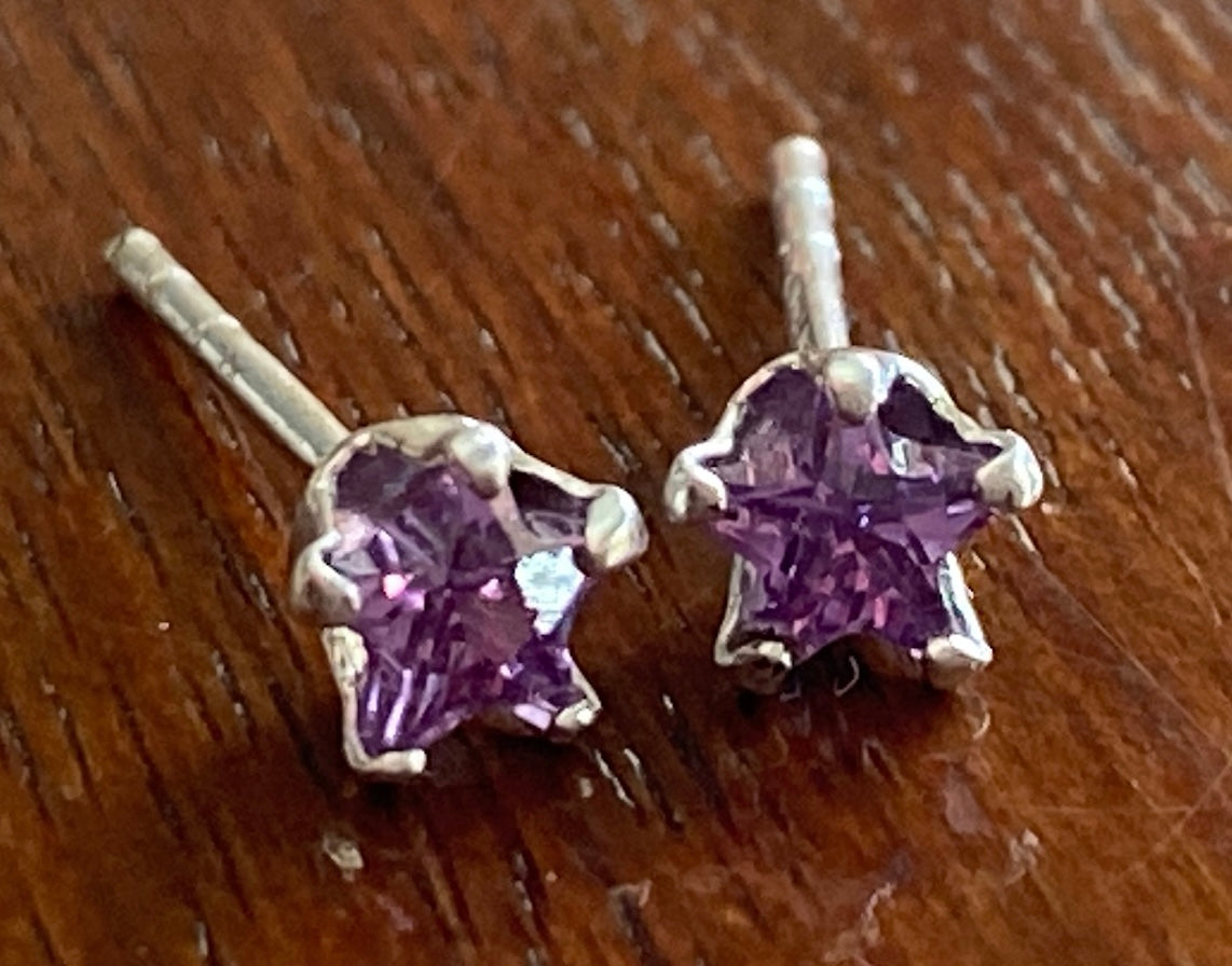 JCM Sterling Silver 925 Star Shaped Amethyst Stud Earrings