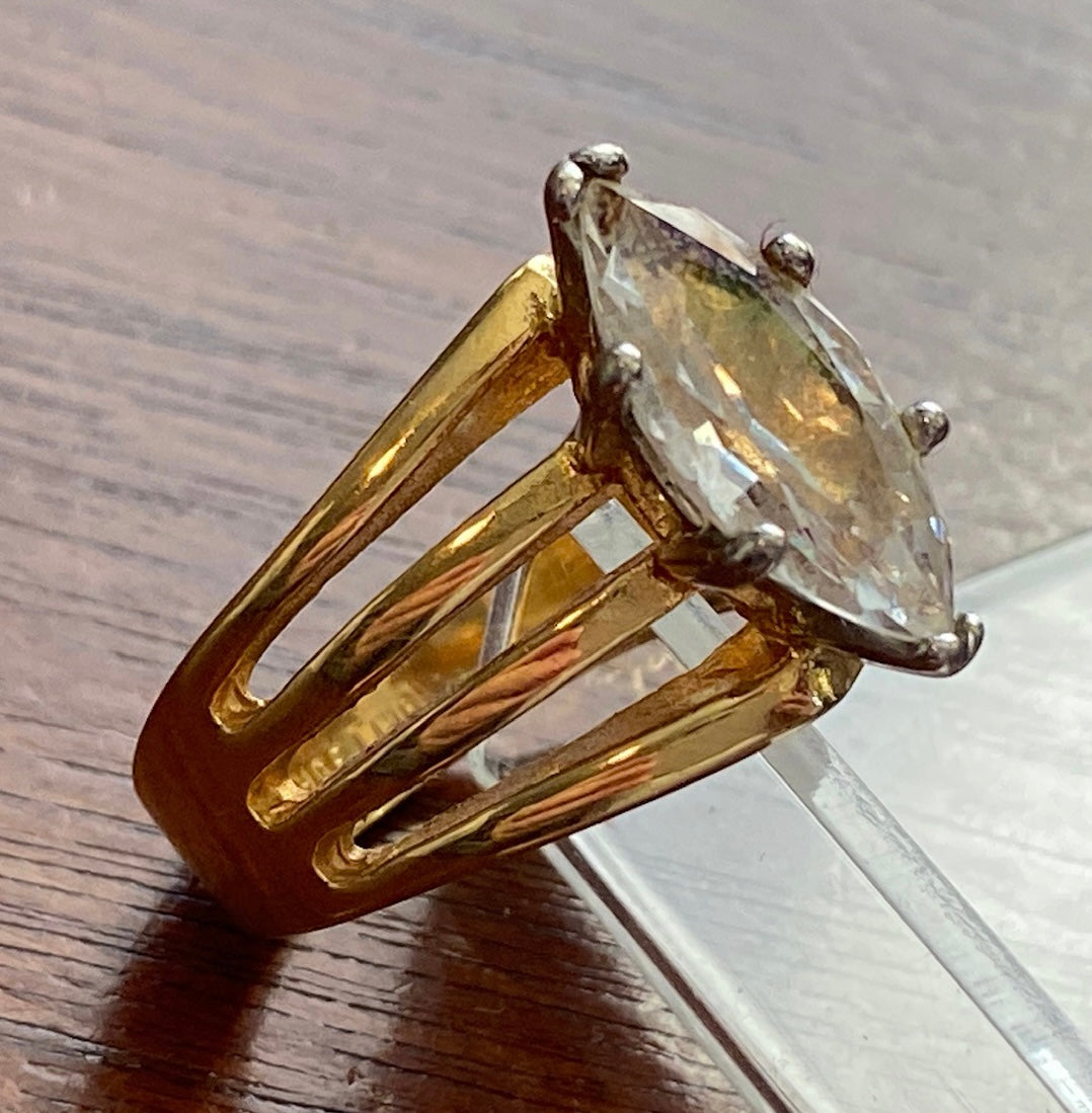 14k HGE Marquise CZ Solitaire Cocktail Ring Sz 6.5