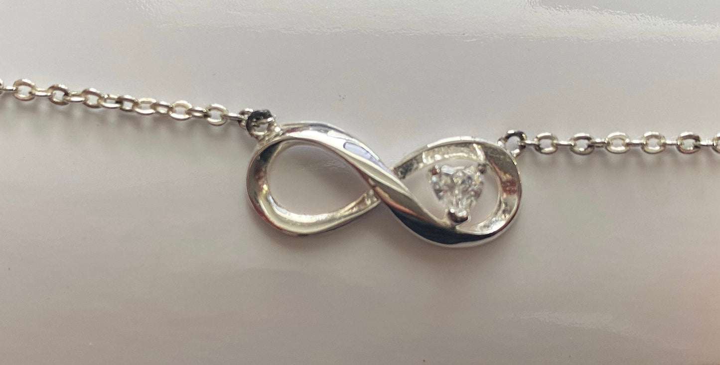 Silver Tone Infinity Knot Heart Shape CZ Necklace