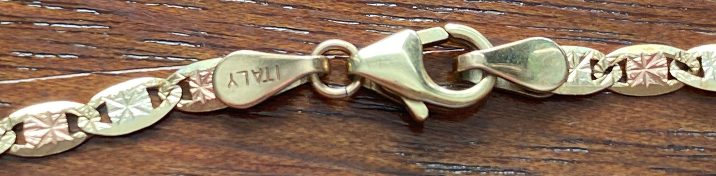10k Tritone Valentino Link Necklace 3mm Wide x 20" Long
