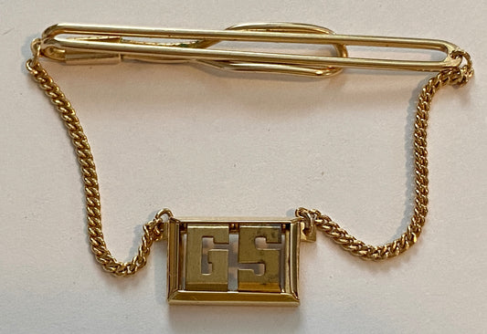 Vintage Swank Gold Tone GS Initial Tie Bar Clip