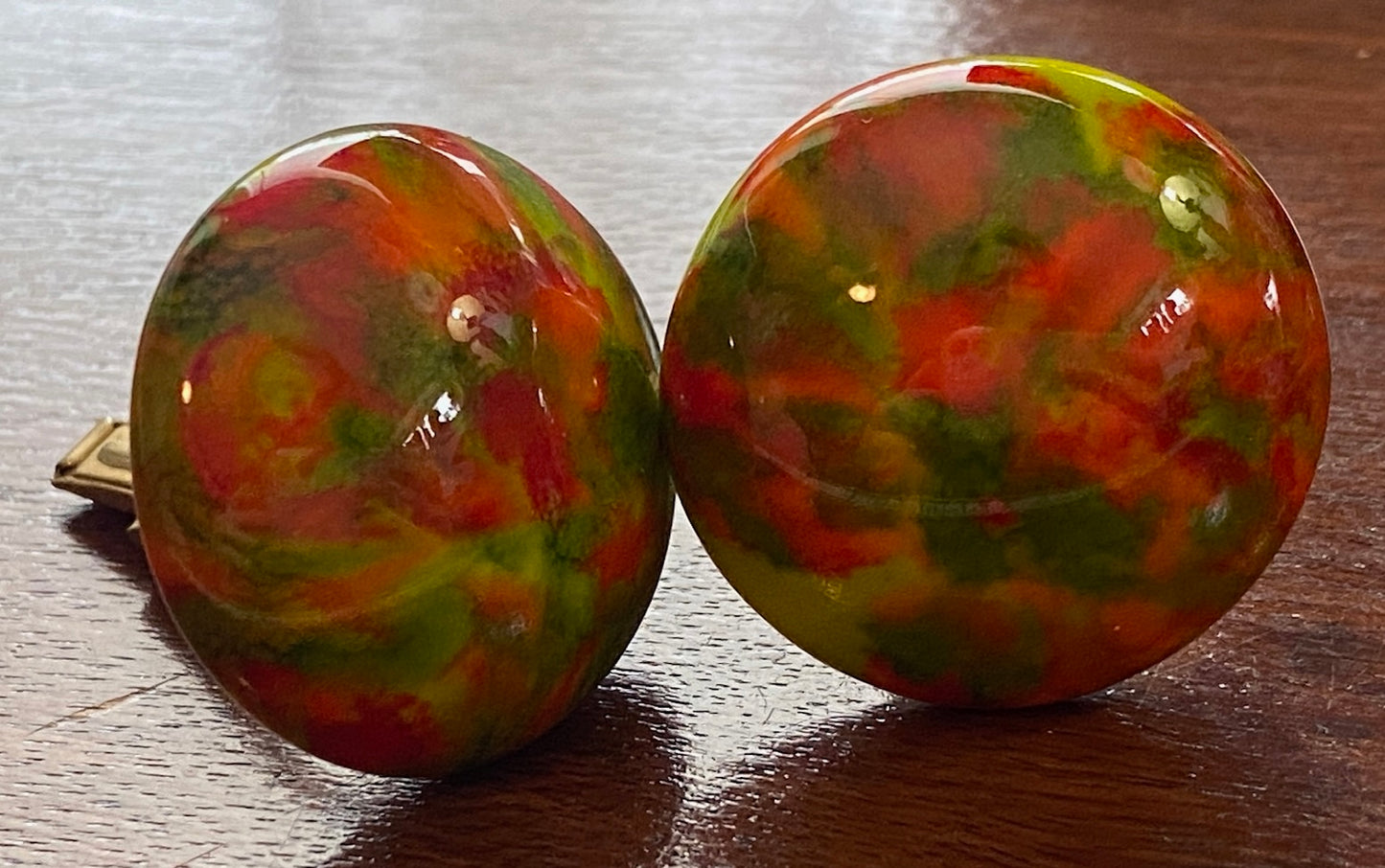 Vintage LARGE Art Glass Retro 60's 70's Cuff Links Green Orange