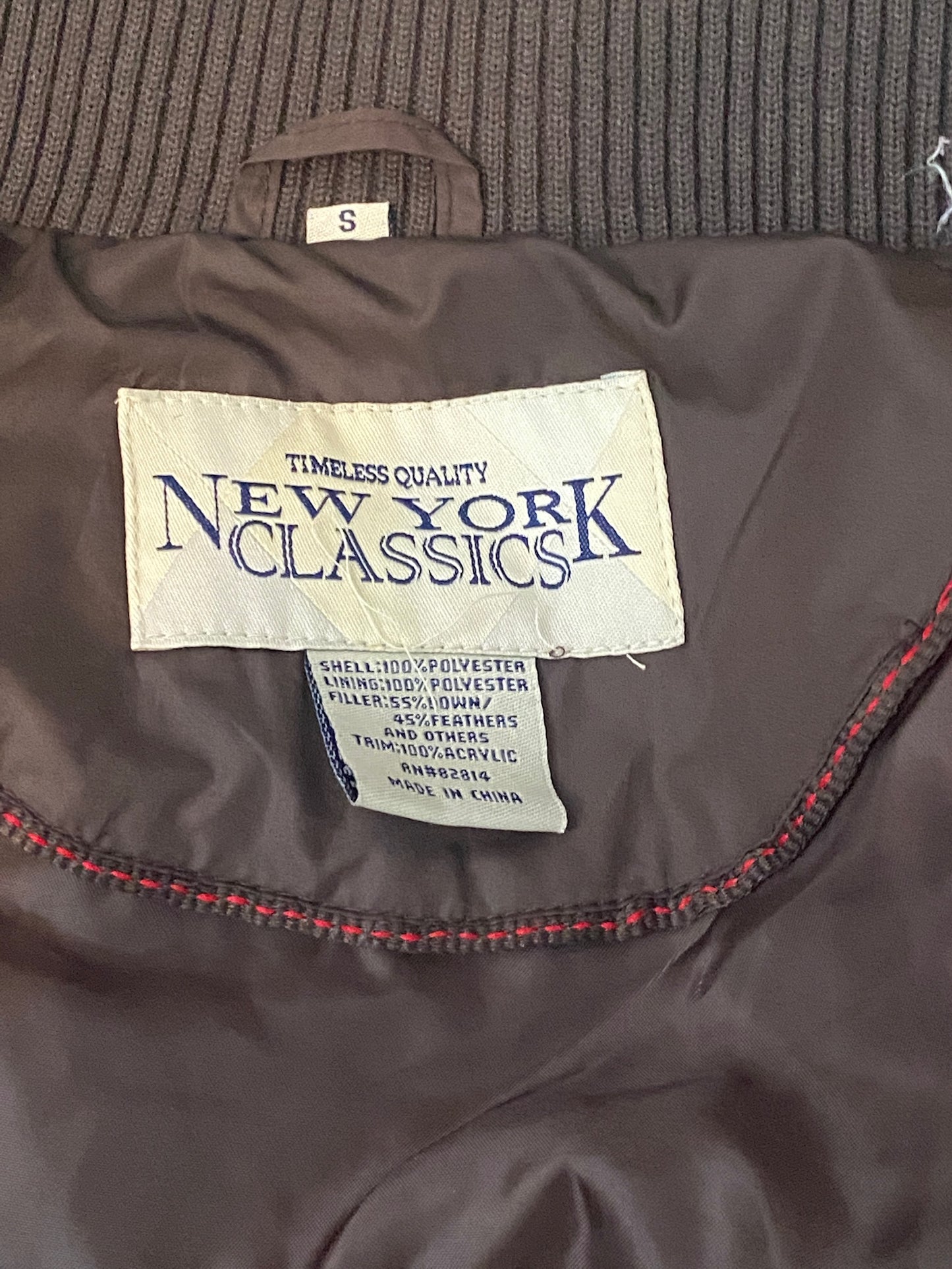 New York Classics Down Puffer Vest Dark Brown Button Zip Sz Small
