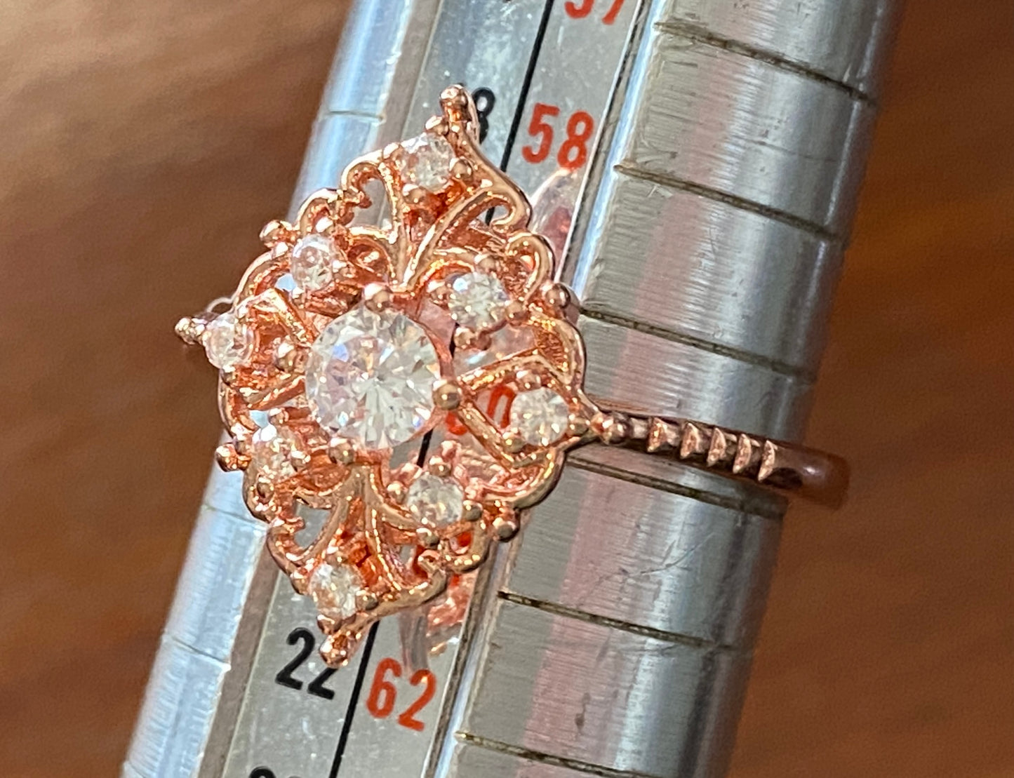 Rose Gold Plate Sterling Silver vintage Style CZ Ring Sz 9