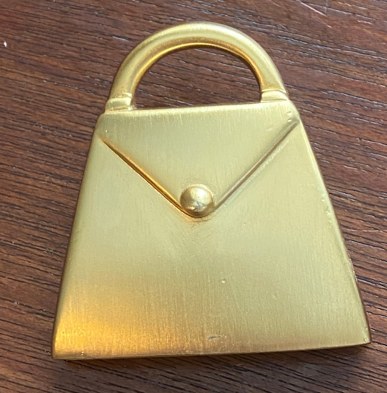 Vintage Brushed Gold Tone Purse Handbag Brooch Pin