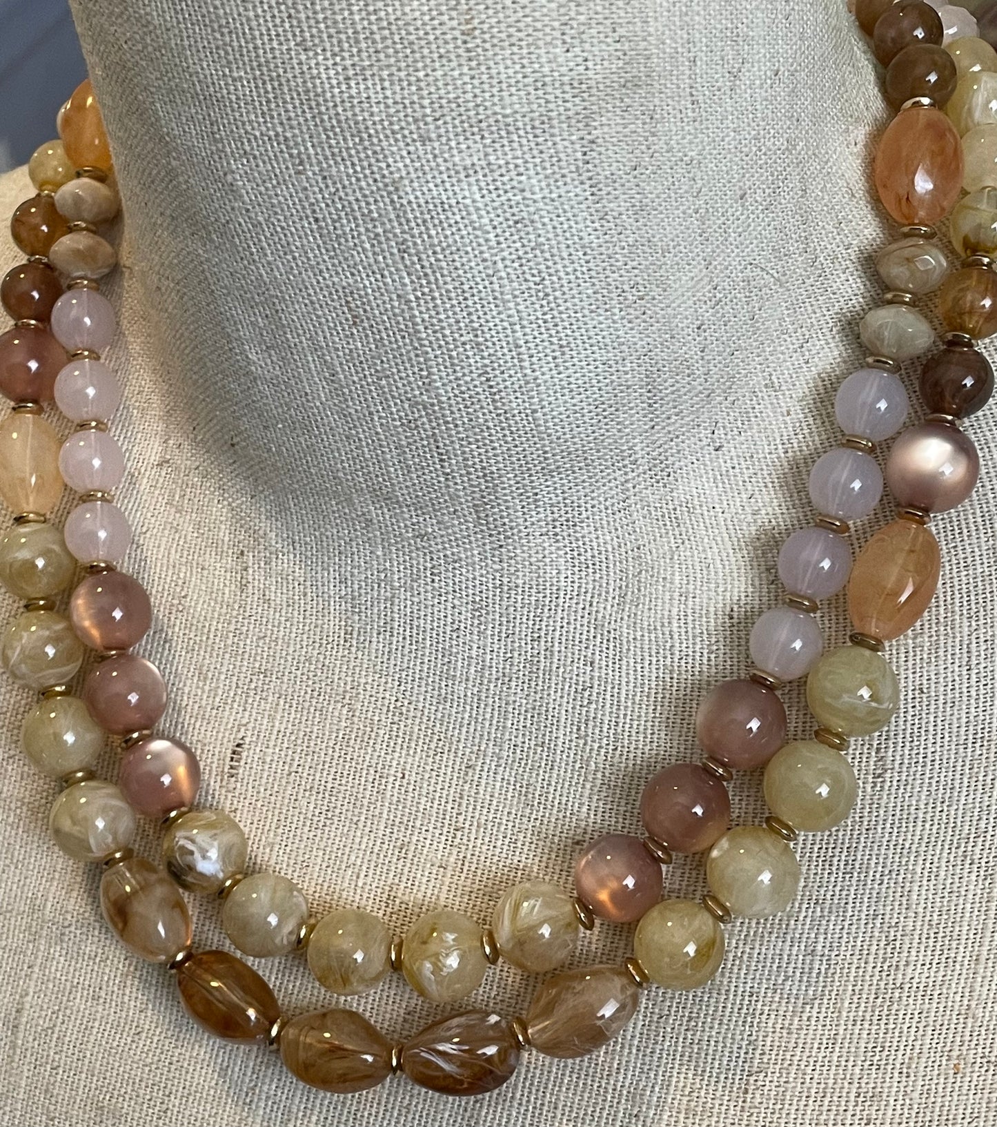 Faux Stone Quartz Marble Bead Two Strand Necklace