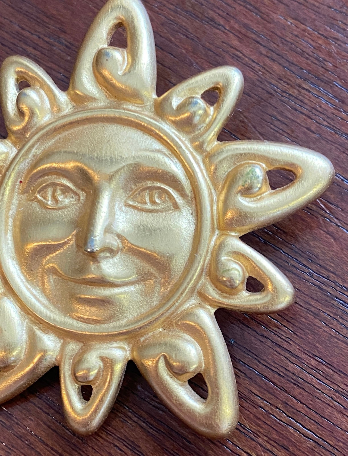 Vintage Matte Signed Anne Klein Sun Face Brooch Pin