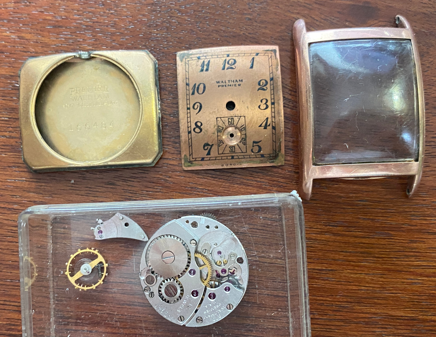 Vintage Mens's 1940's 10k Rose Rolled Gold Waltham Premier Wristwatch Parts