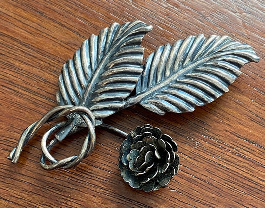 Vintage Sterling Silver 925 Flower Leaf Branch Brooch Pin