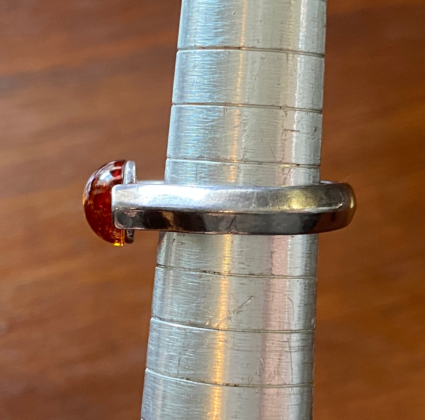 Vintage Sterling Silver 925 Round Amber Cabochon Ring Sz 5.5