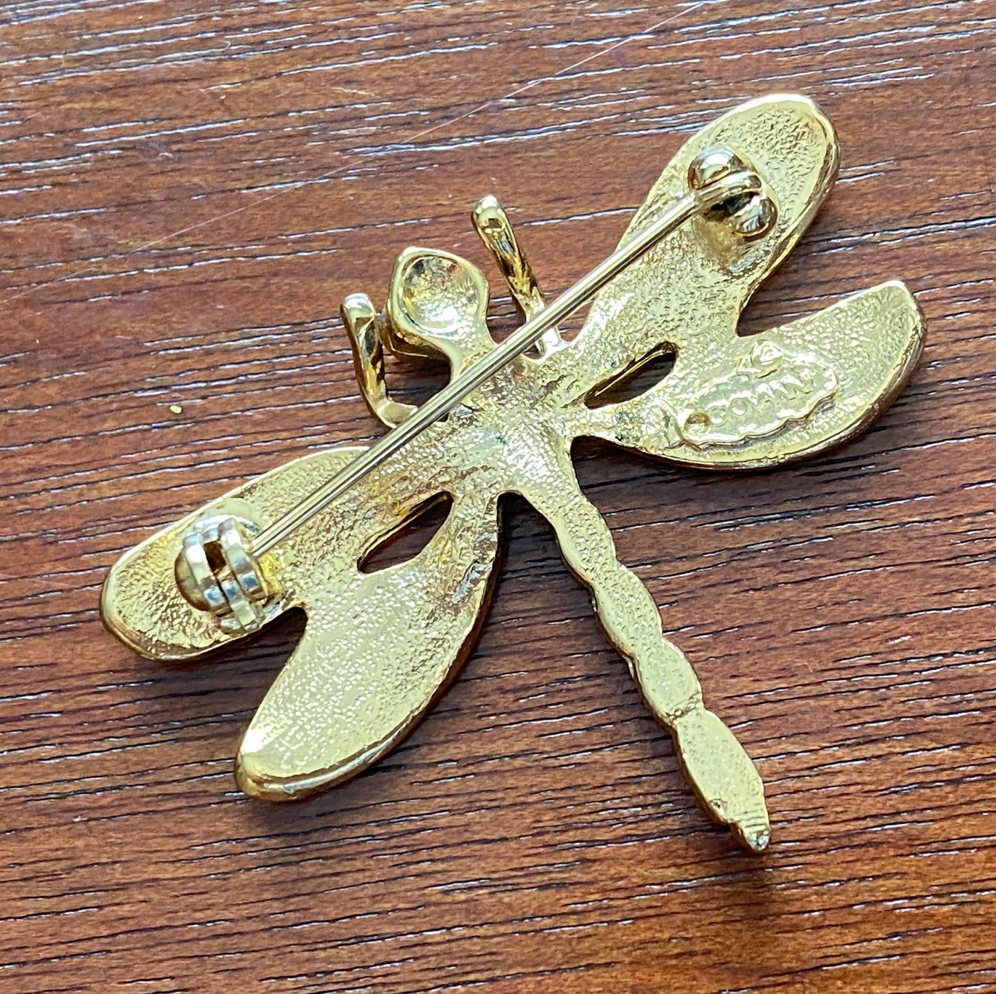 Signed Roman Vintage Dragonfly Enamel Rhinestone Brooch Pin