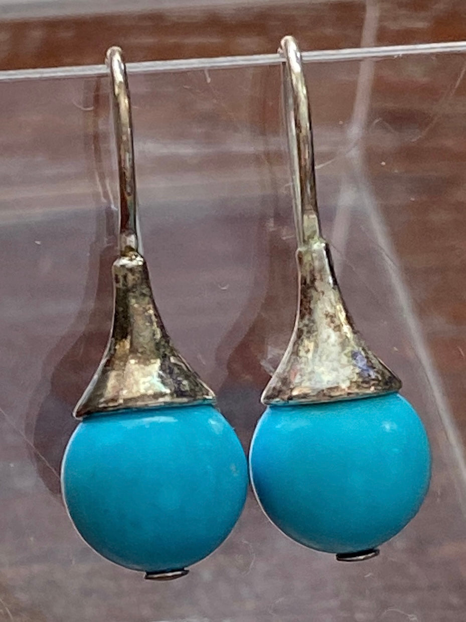 Silver-plate Faux Turquoise Drop Dangly Modern Pierced Earrings