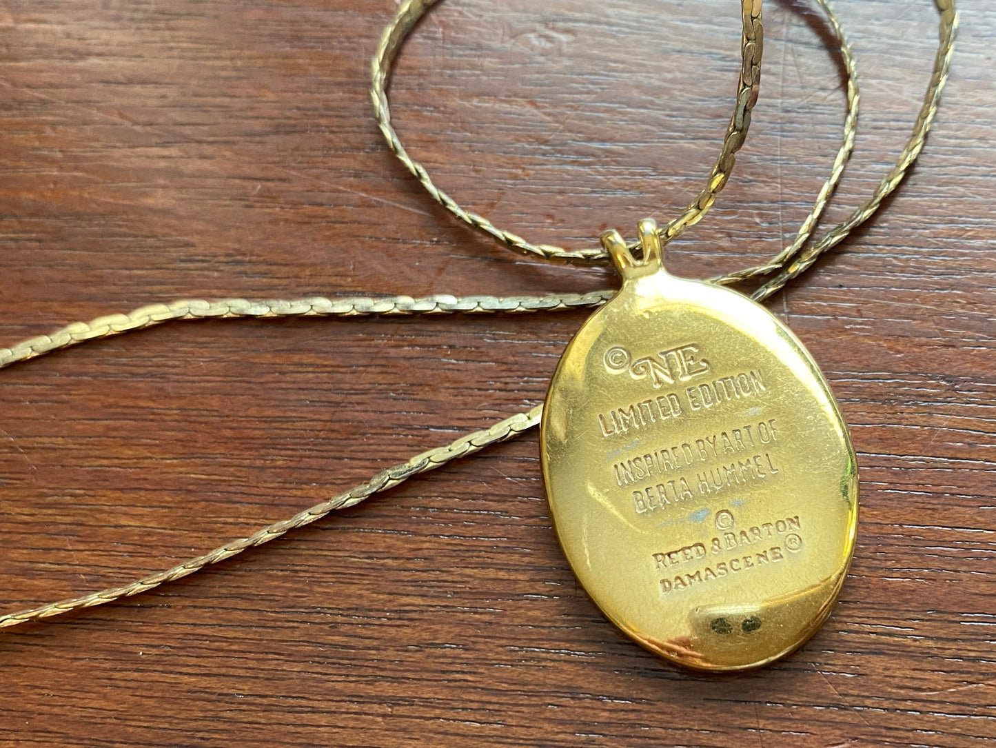 Limited Edition 70's Reed and Barton Berta Hummel Damascene Pendant Necklace