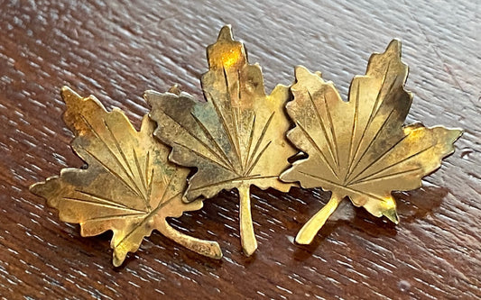 Vintage Gold Filled 3 Maple Leaf Signed Brooch Pin