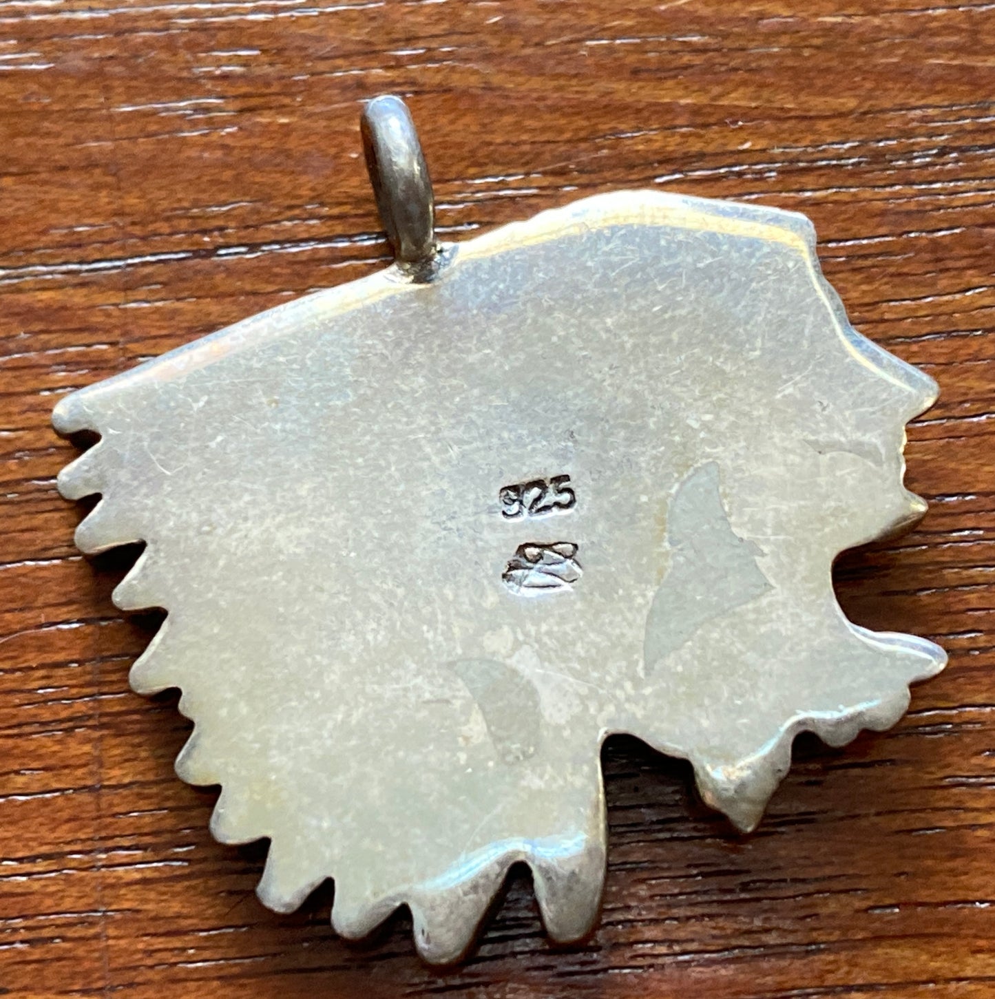 Signed Sterling Silver Indian Head Chief Necklace Pendant