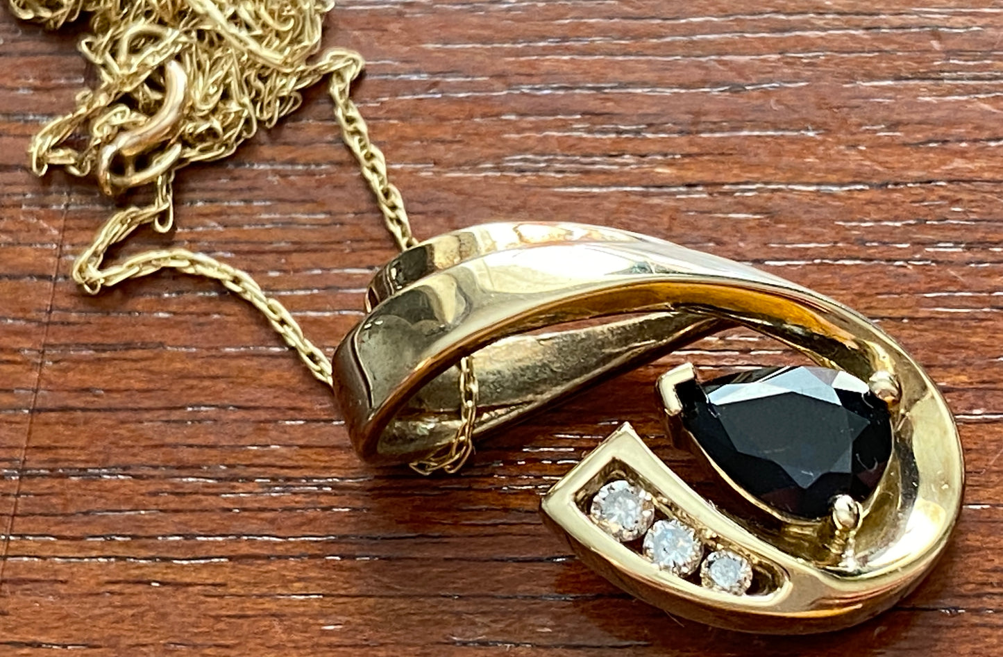 10k Yellow Gold Chain Necklace with Sapphire Diamond Accent Slide Pendant