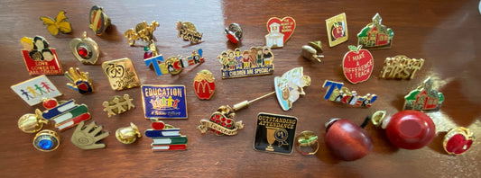 Huge Lot of Pinbacks Pin Backs Teacher School Apple Children