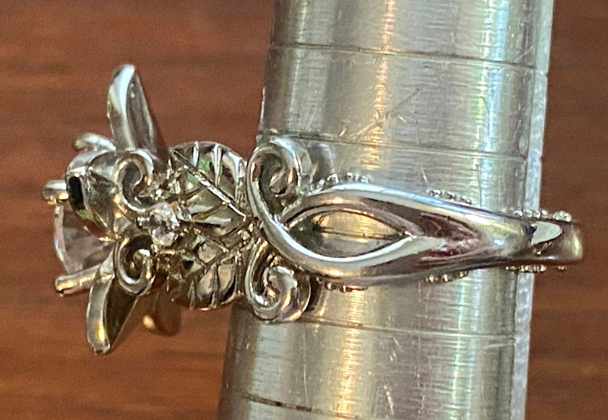 Sterling Silver Round CZ Solitaire Cocktail Flower Ring Sz 6.75