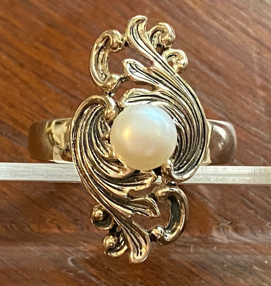 Sterling Silver 925 6mm Pearl Ring Signed RF Sz 8.75 Swirl Design