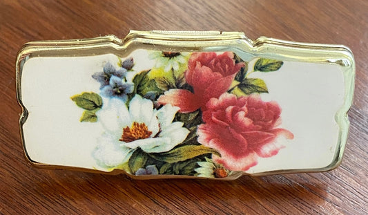 Vintage Floral Flower Finish Mirror Lipstick Ring Made in Japan