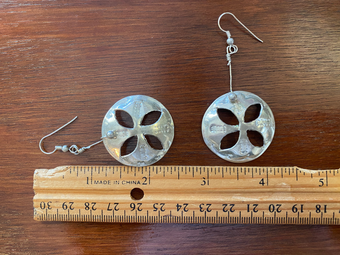 Silver Tone Sand Dollar Dangly Cut Out Pierced Earrings