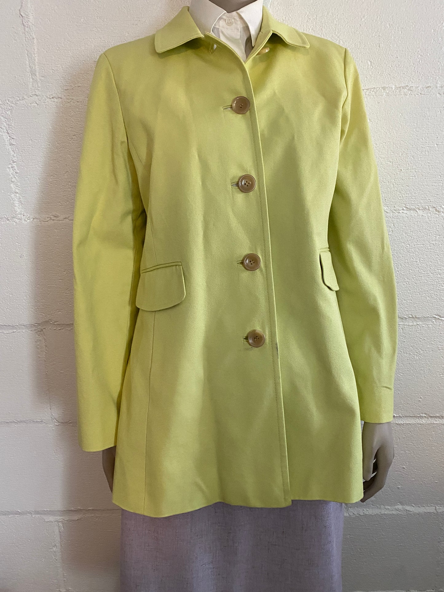 Ann Taylor Petites Chartreuse Green Button Up Jacket Mid Length Sz M