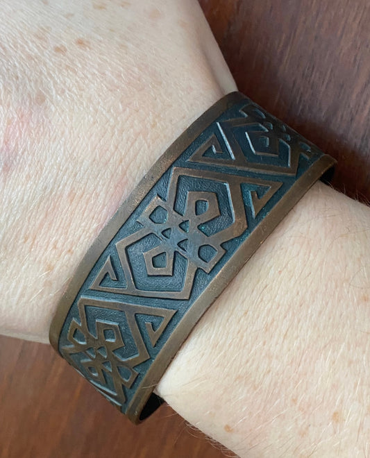 Vintage Park Lane Genuine Coppe Cuff Bracelet Boho Aztec