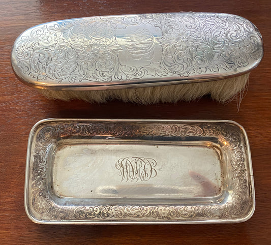 Antique Sterling Silver 925 Brush & Tray Vanity Set Chester Billings & Son