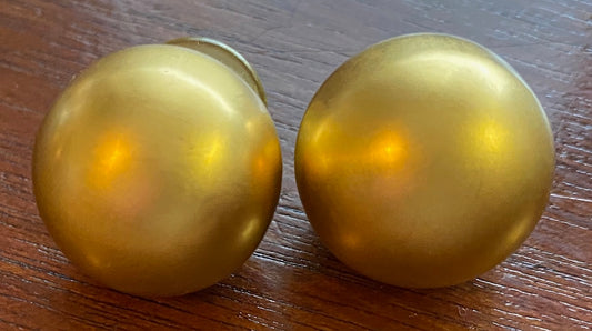 Vintage 80's Large Matte Brushed Gold Tone Ball Bead Pierced Earrings