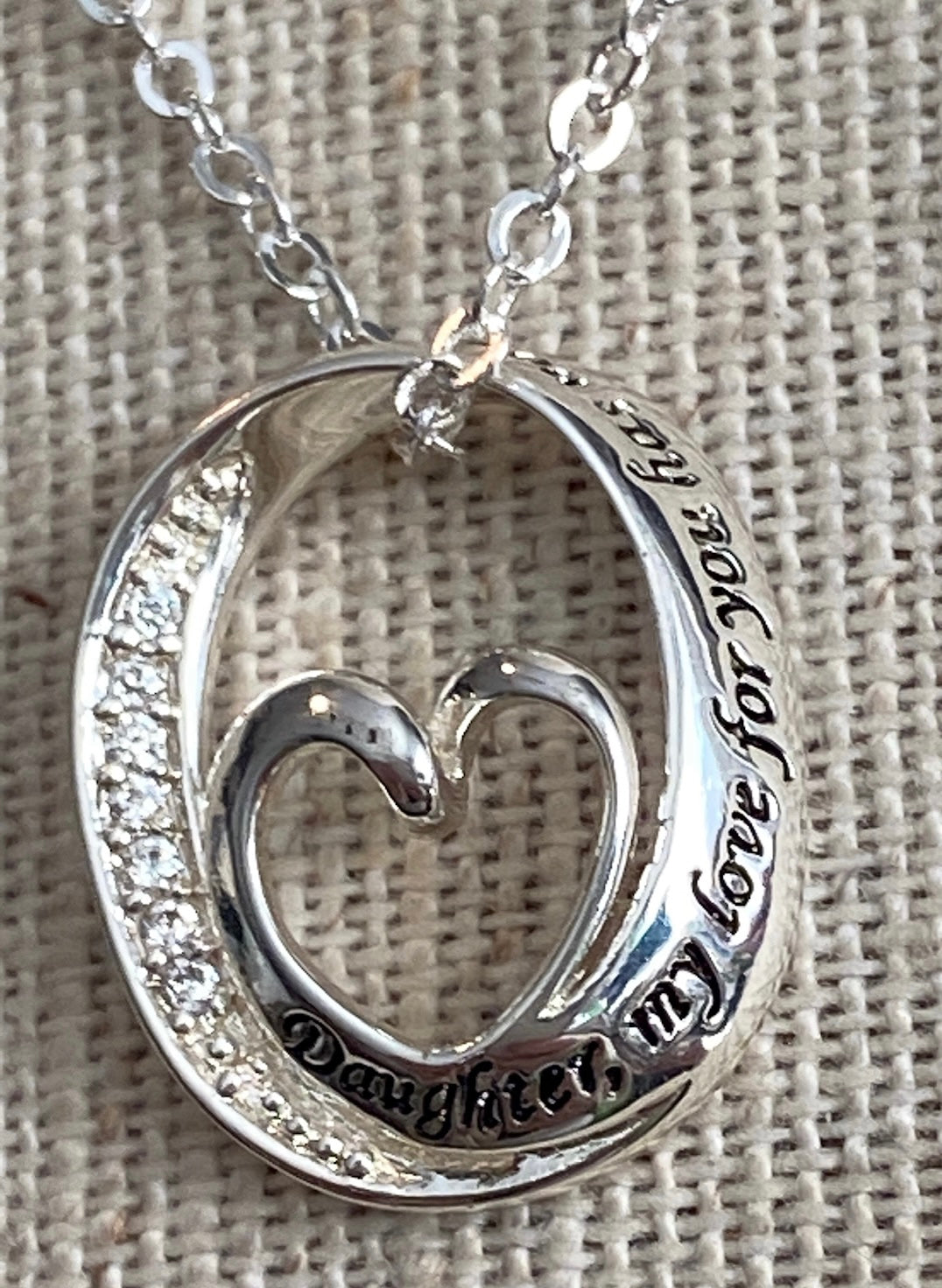 Fine Silver Plated 18" Long Pendant Heart Necklace Daughter