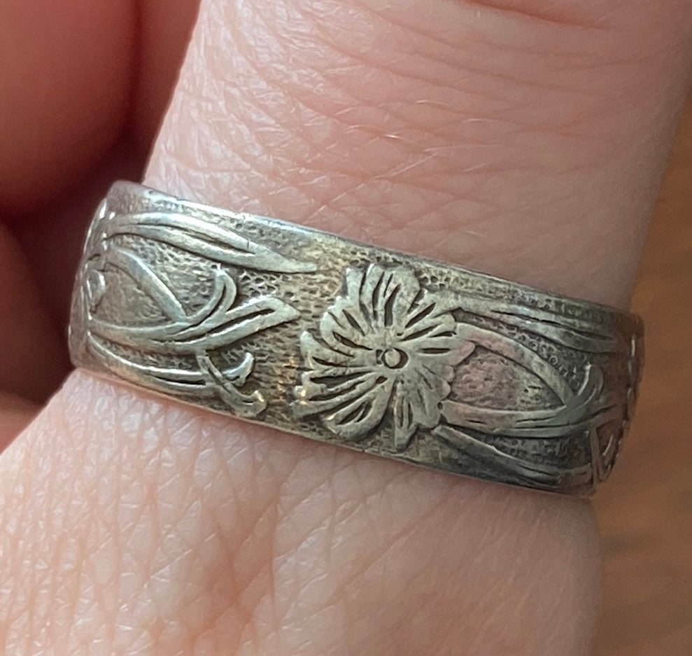 Sterling Silver Handmade Spoon Ring Sz 10.25 Floral