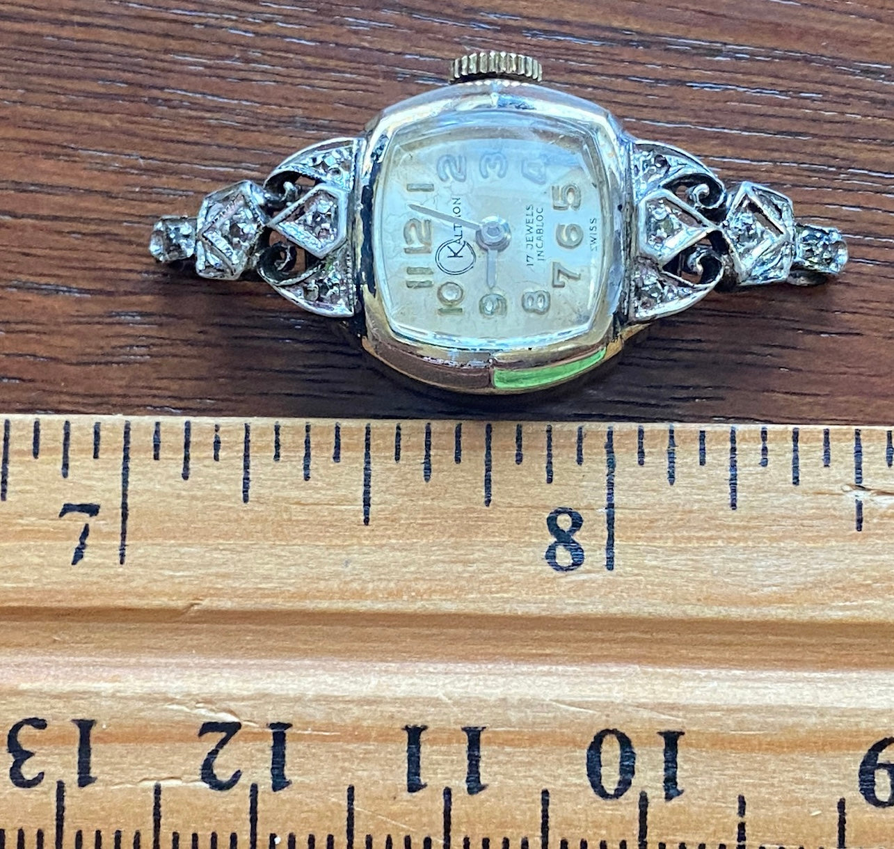 Vintage Kaltron 17j 10k Rolled Gold Wristwatch Diamond Accents