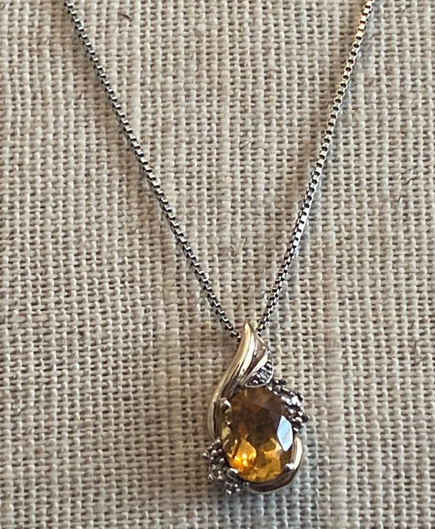 Sterling Silver 925 10k Yellow Gold 1ct Citrine Diamond Accent Necklace