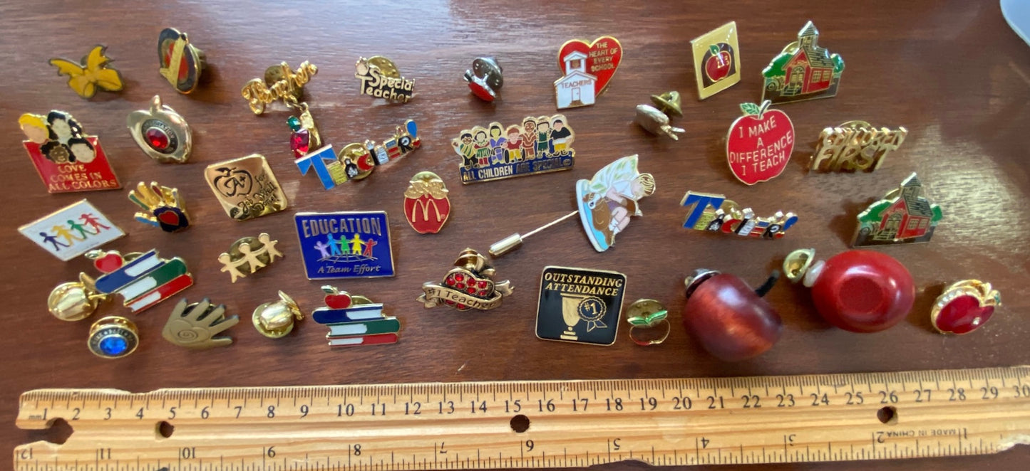 Huge Lot of Pinbacks Pin Backs Teacher School Apple Children