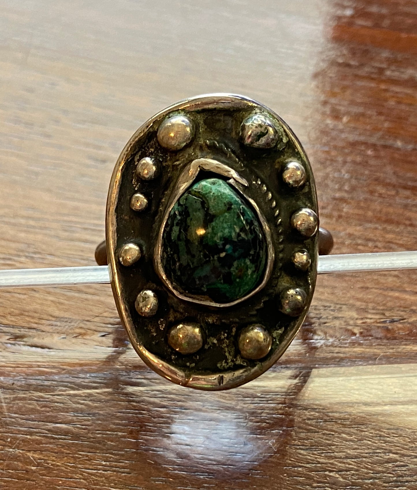 Vintage Old Pawn Sterling Silver 925 Green Turquoise Ring Sz 11.50 Marked