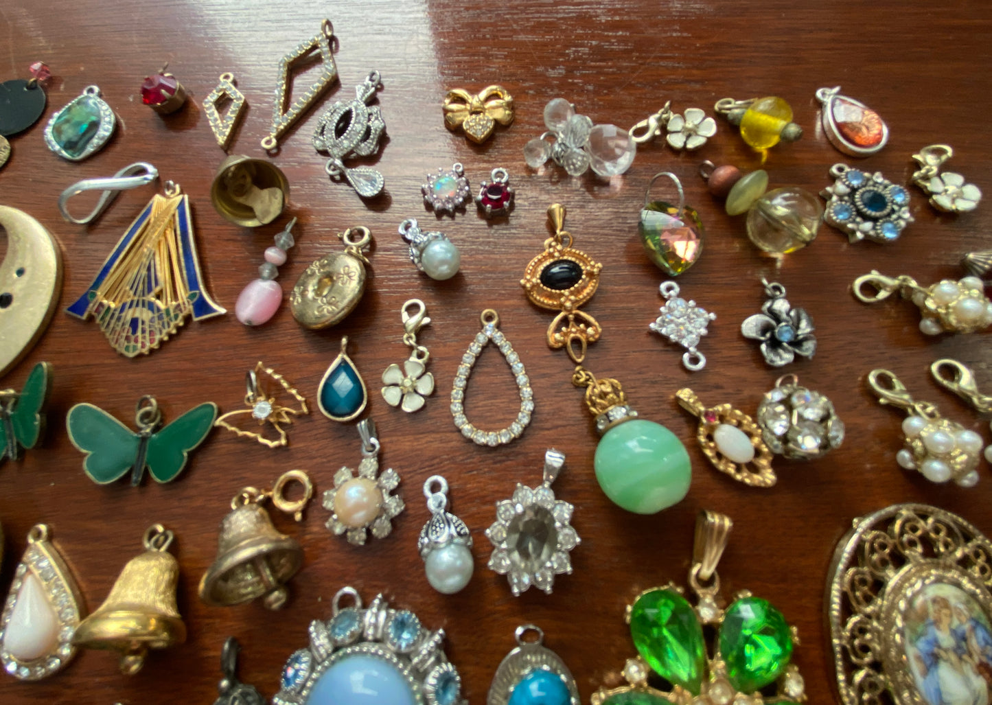 Huge Lot of Vintage to Now Necklace Pendants Charms Some Signed Rhinestones Hearts