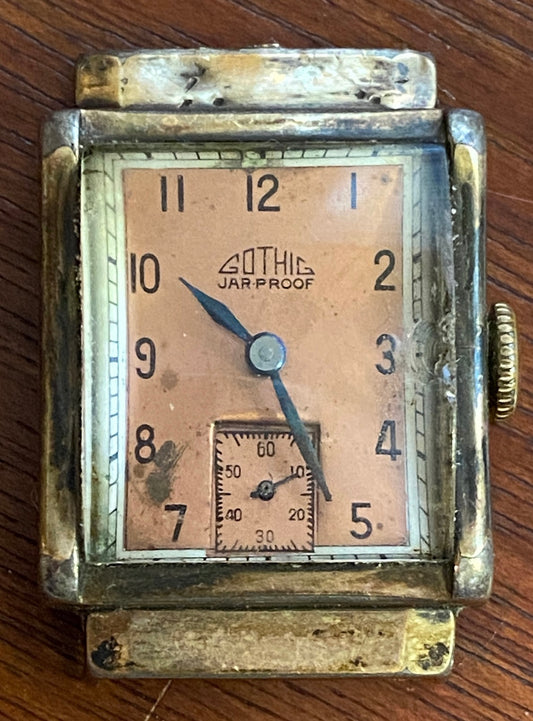 Vintage 10k Rolled Gold Gothic Jar Proof 17j Manual Wind Mens Wristwatch