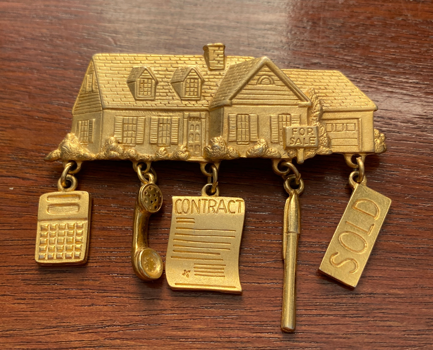 Signed JJ Jonette Vintage Real Estate Pin Realtor House Sold Mortgage Brooch