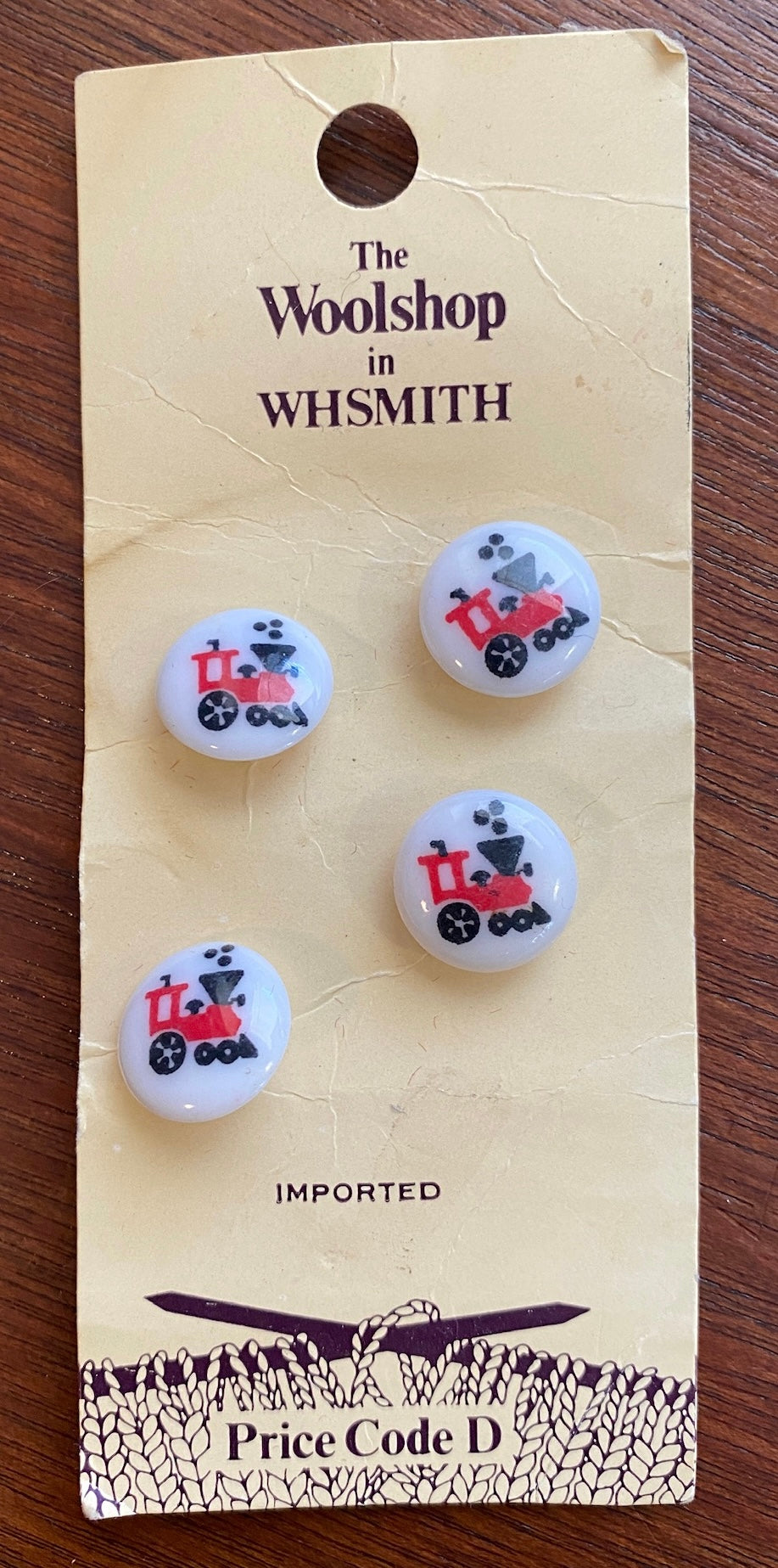 Vintage The Woolshop in WH Smith Railroad Train Buttons Set