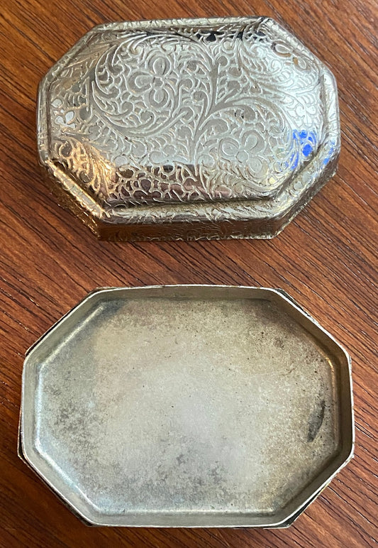 Small Vintage Stamped Metal Flower Design Trinket Jewelry Box