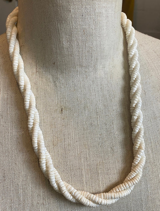 White Puka Shell Twist Rope Statement Necklace