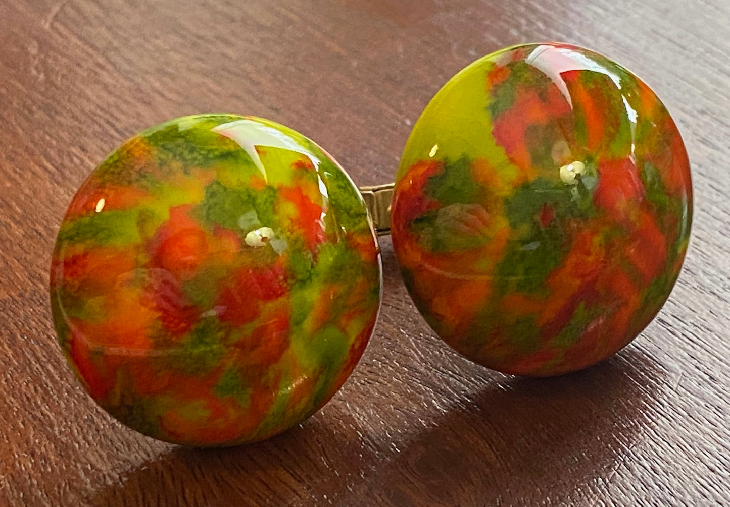 Vintage LARGE Art Glass Retro 60's 70's Cuff Links Green Orange