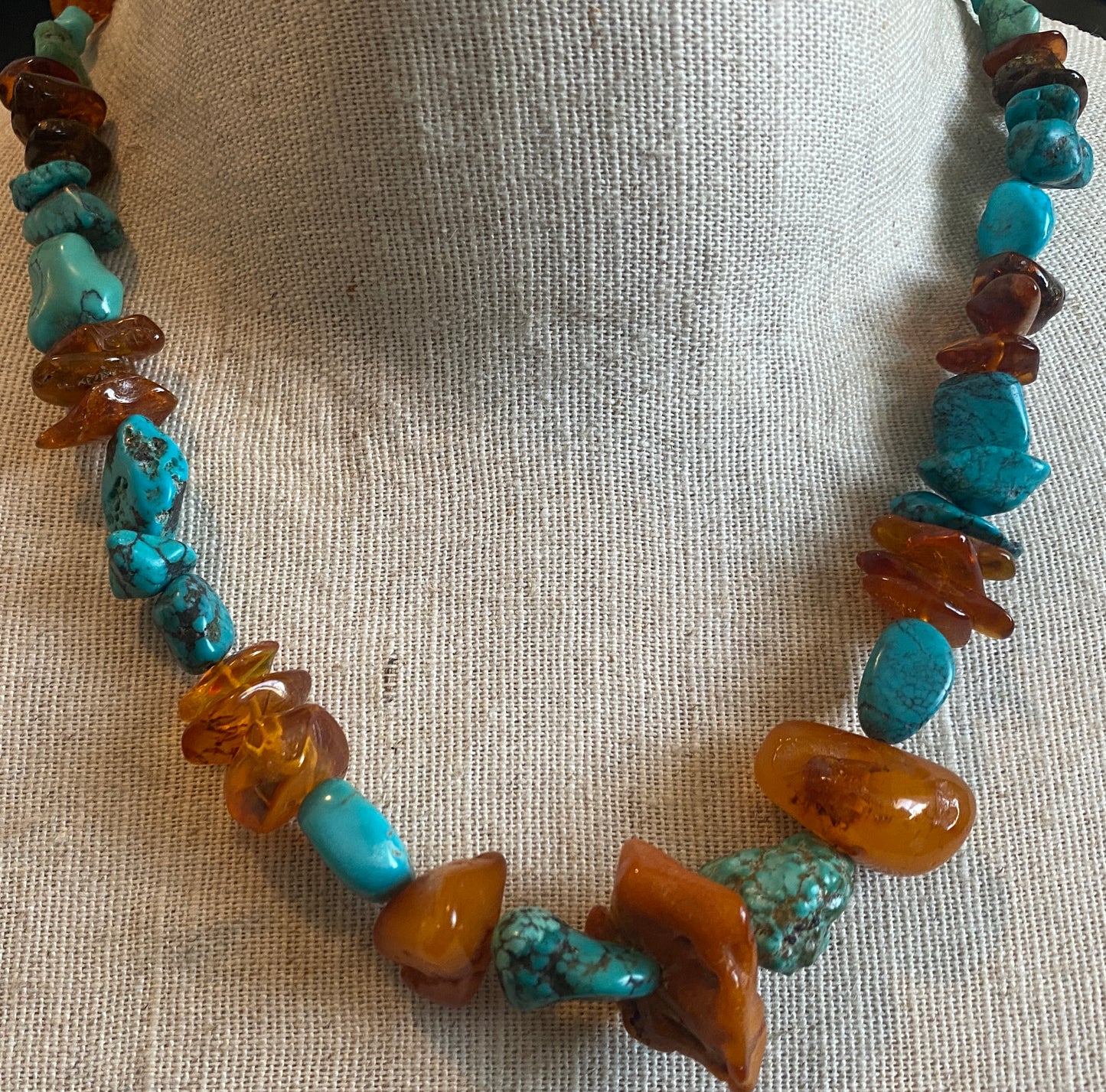 Sterling Silver 925 Turquoise Faux Amber Bead Necklace Adjustable