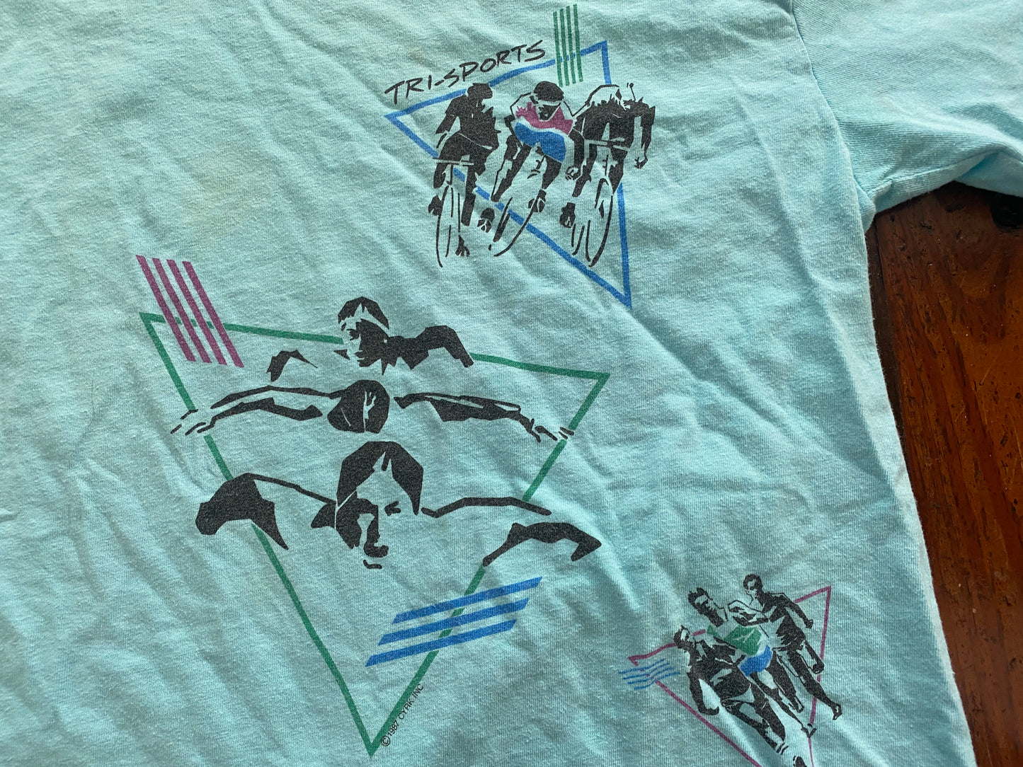 Vintage Mens Unisex Trisport 80's Cyrk Graphic Print T-shirt Sz L