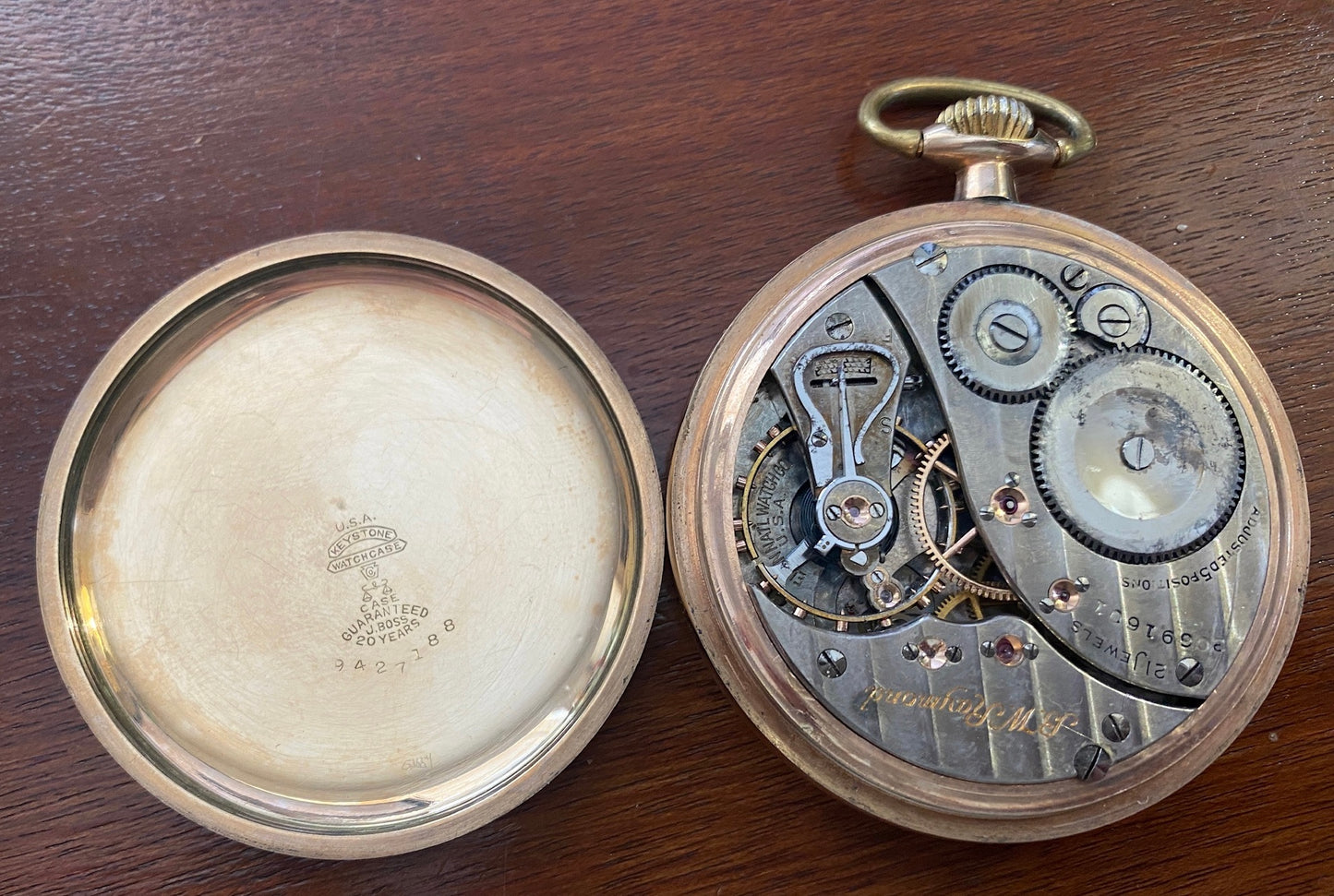 1940's Elgin BW Raymond Pocket Watch 20 Year Keystone Case 16s 21j 478