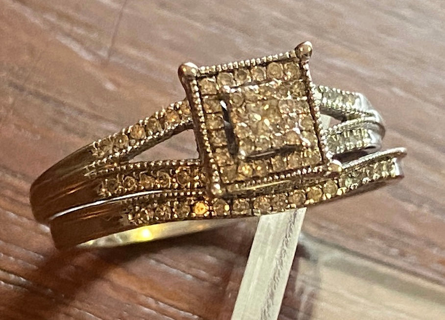 10k White Gold Diamond Wedding Set Engagement Band Ring Sz 6