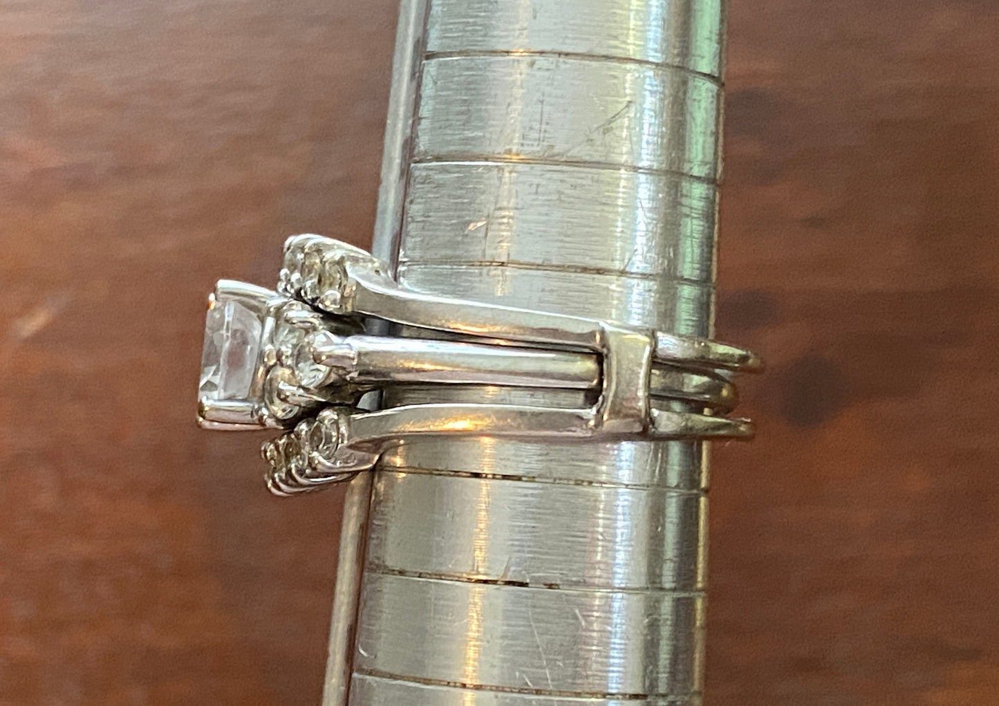 10k White Gold CZ Wedding Engagement Band Ring Set Sz 7 CZ Stones