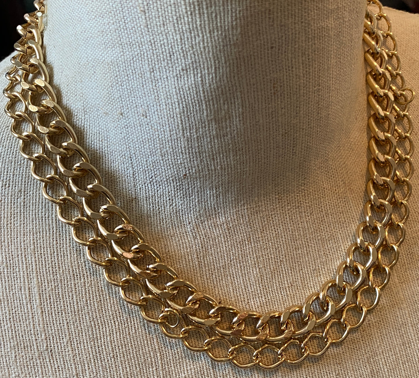 Vintage Gold Tone Metal Multistrand Curb Chain Necklace